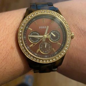 Tortoise shell fossil watch